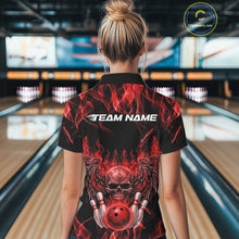 Load image into Gallery viewer, Custom Black And Red Flame Skull With Wings Women Bowling Shirt, Halloween Team Shirt IPHW10165