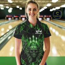 Load image into Gallery viewer, Custom Black And Green Flame Skull With Wings Women Bowling Shirt, Halloween Team Shirt IPHW10167