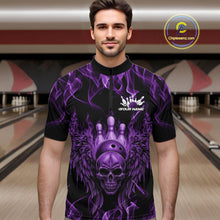 Load image into Gallery viewer, Custom Black And Purple  Flame Skull With Wings Men Bowling Shirt, Halloween Team Shirt IPHW10168