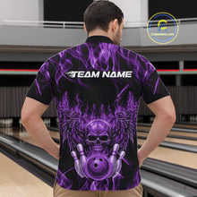 Load image into Gallery viewer, Custom Black And Purple  Flame Skull With Wings Men Bowling Shirt, Halloween Team Shirt IPHW10168
