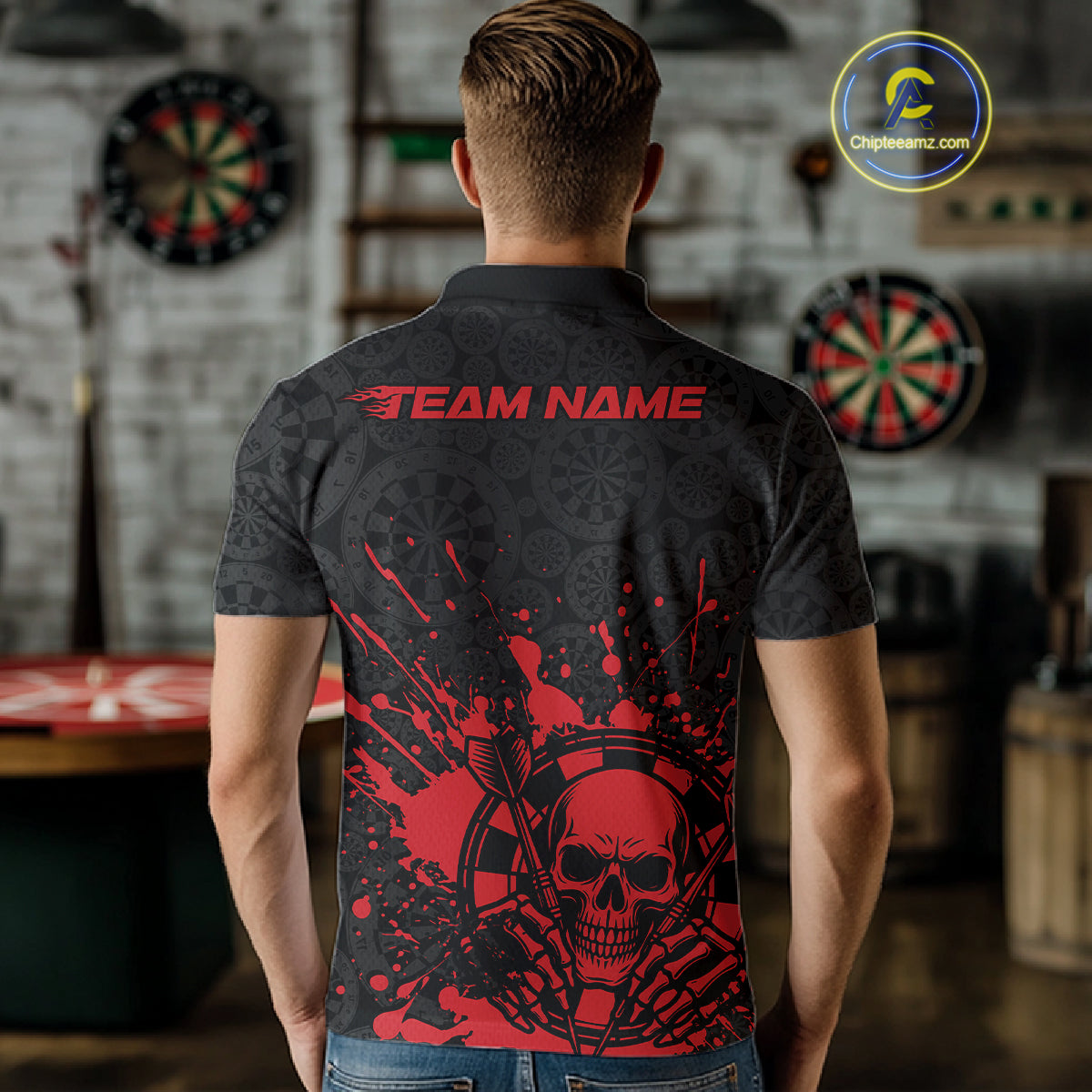 Custom Black And Red Splatter Dart Skull Men Polo Shirt, Dart Bone Halloween Team Jerseys IPHW9948