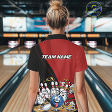 Load image into Gallery viewer, Custom Red Funny Bowling Women Polo Shirts, Bowling And Beer Party Bowlers Outfit IPHW10816