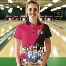 Load image into Gallery viewer, Custom Pink Funny Bowling Women Polo Shirts, Bowling And Beer Party Bowlers Outfit IPHW10817