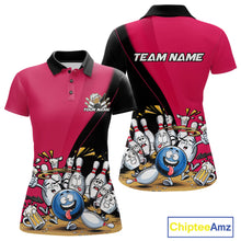Load image into Gallery viewer, Custom Pink Funny Bowling Women Polo Shirts, Bowling And Beer Party Bowlers Outfit IPHW10817