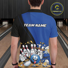 Load image into Gallery viewer, Custom Blue Funny Bowling Men Polo Shirts, Bowling And Beer Party Bowlers Outfit IPHW10818