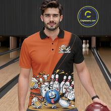 Load image into Gallery viewer, Custom Orange Funny Bowling Men Polo Shirts, Bowling And Beer Party Bowlers Outfit IPHW10820