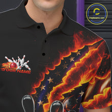 Load image into Gallery viewer, Custom Patriotic Flame Men Bowling Team Shirt, US Flag Bowling League Team Shirt IPHW10193
