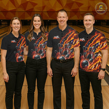 Load image into Gallery viewer, Custom Patriotic Flame Men Bowling Team Shirt, US Flag Bowling League Team Shirt IPHW10193