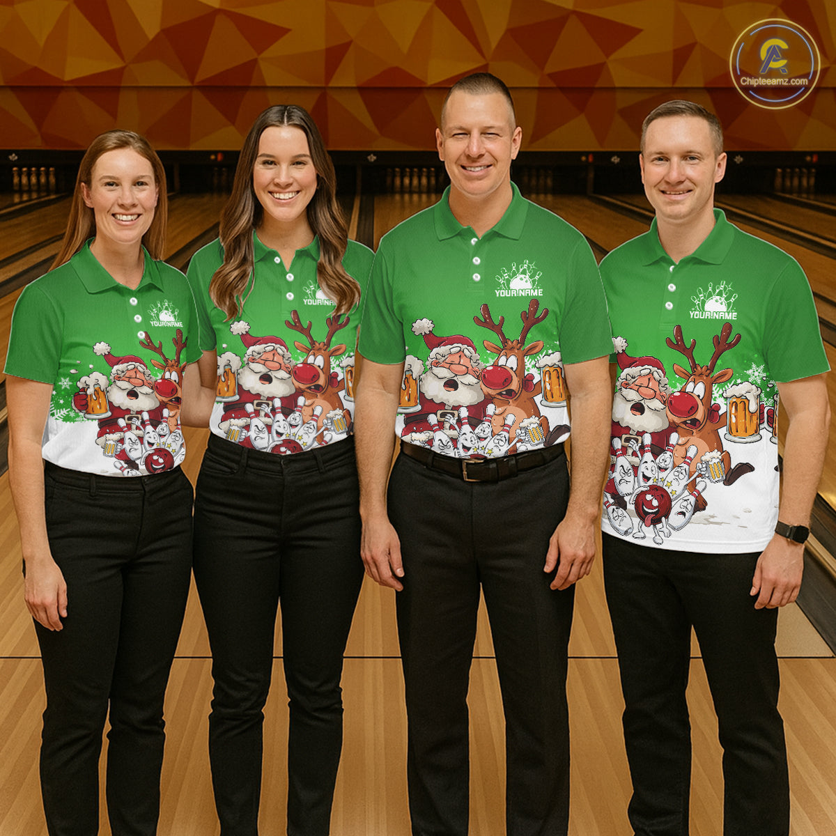 Custom Green Funny Christmas Men Bowling Shirts, Bowling And Beer Xmas Party Shirt IPHW10207