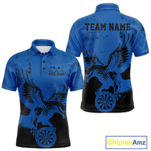 Load image into Gallery viewer, Custom Grunge Blue Eagle Dart Team Men Polo Shirts, Vintage Dart Uniform Players Outfit IPHW9965