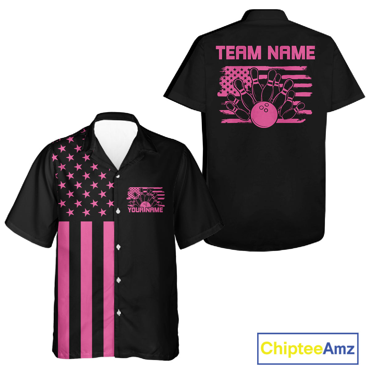Custom Vintage US Flag Patriotic Bowling Button Up Team Shirt For Men And Women IPHW10086