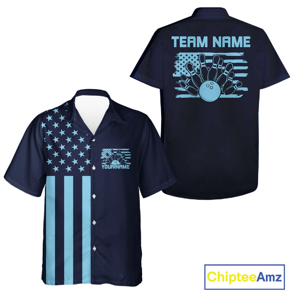 Custom Vintage US Flag Patriotic Bowling Button Up Team Shirt For Men And Women IPHW10086