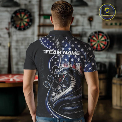 Custom Grunge US Flag Patriotic Cobra Snake Dart Men Polo Shirt, Dart Jerseys IPHW10392