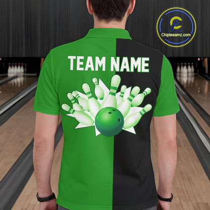 Green and Black retro vintage Bowling polo, quarter zip shirts for men custom Bowling team jerseys NQS11564
