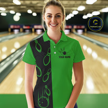 Load image into Gallery viewer, Green and Black retro vintage Bowling polo, quarter zip shirts for Women custom Bowling team jerseys NQS11564