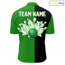 Load image into Gallery viewer, Green and Black retro vintage Bowling polo, quarter zip shirts for men custom Bowling team jerseys NQS11564