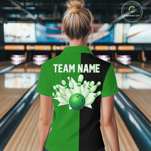 Load image into Gallery viewer, Green and Black retro vintage Bowling polo, quarter zip shirts for Women custom Bowling team jerseys NQS11564