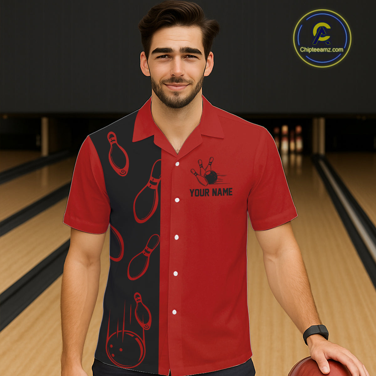 Red and Black retro vintage Bowling Hawaiian Shirt custom Bowling team jerseys NQS11565