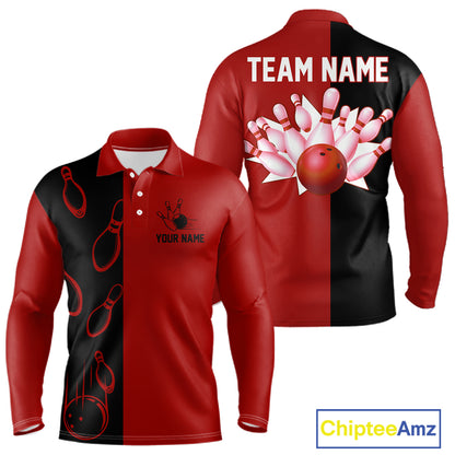 Red and Black retro vintage Bowling polo, quarter zip shirts for men custom Bowling team jerseys NQS11565