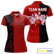 Load image into Gallery viewer, Red and Black retro vintage Bowling polo, quarter zip shirts for Women custom Bowling team jerseys NQS11565