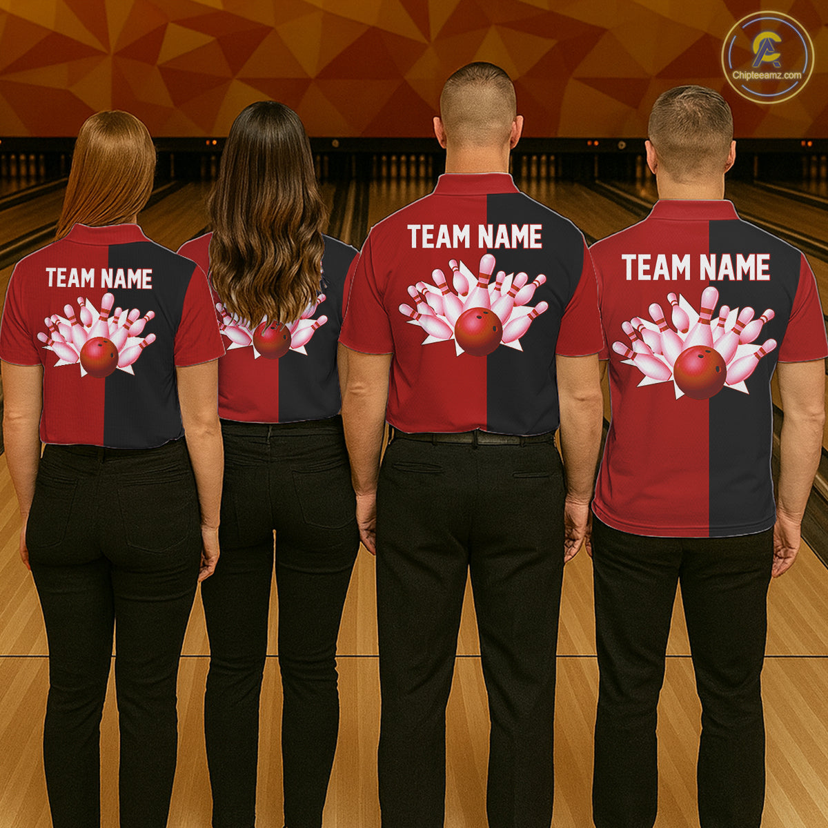 Red and Black retro vintage Bowling polo, quarter zip shirts for men custom Bowling team jerseys NQS11565