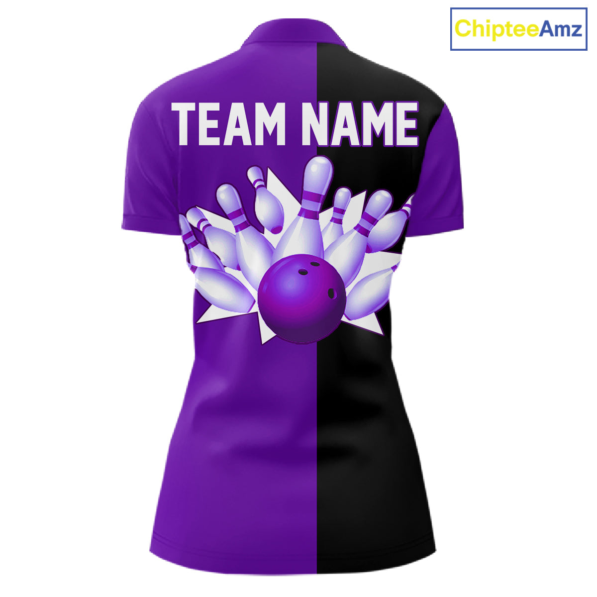 Purple and Black retro vintage Bowling polo, quarter zip shirts for Women custom Bowling team jerseys NQS11566