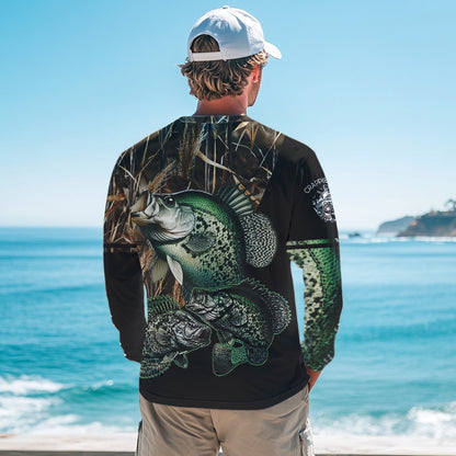 Crappie fishing green scales camo personalized custom name sun protection long sleeve fishing shirts NQS3728