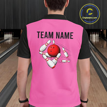 Load image into Gallery viewer, Personalized Pink Black Retro Bowling Polo Shirts For Men custom vintage bowling team jerseys NQS6568
