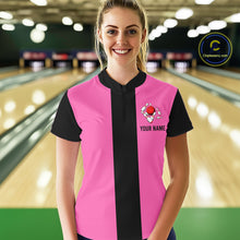 Load image into Gallery viewer, Personalized Pink Black Retro Bowling Quarter Zip shirt For women custom vintage bowling team jerseys NQS6568
