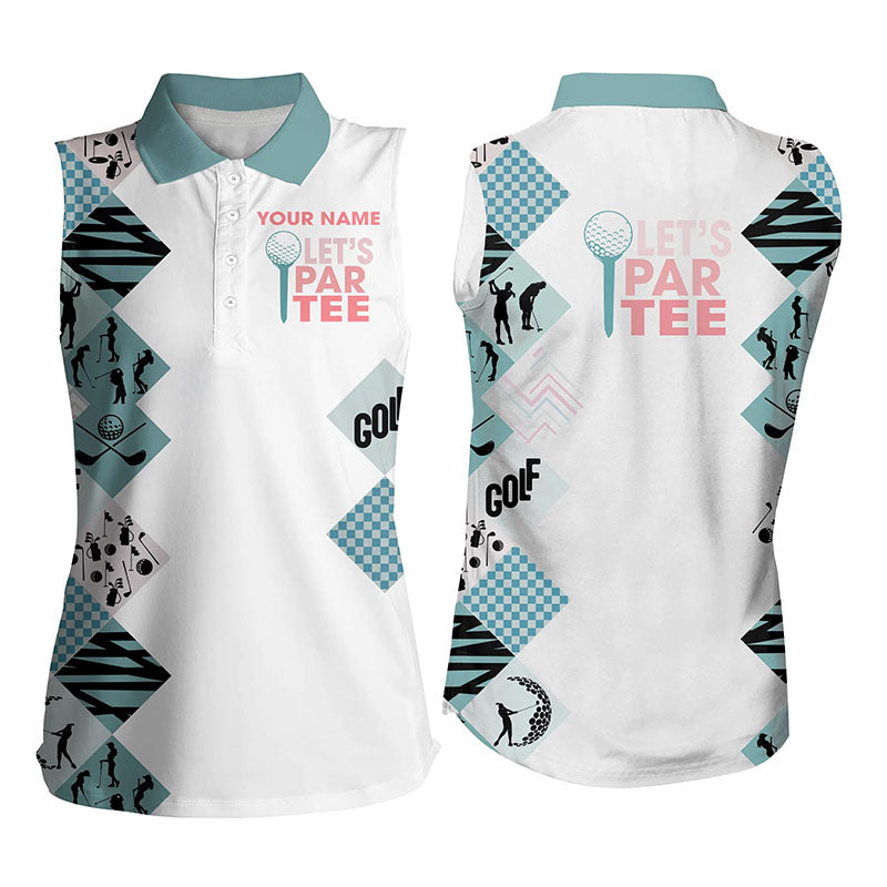 Women's white golf sleeveless polo shirts custom Let's par tee golf tops for women, golfing jerseys NQS5932