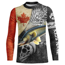 Load image into Gallery viewer, Vintage Canadian Flag Walleye Fishing Custom long sleeve performance Fishing Shirts, Walleye jerseys NQS5222
