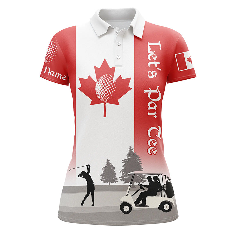 Womens golf polo shirts custom name Canadian flag patriotic Let’s Par Tee white golf shirt NQS5762