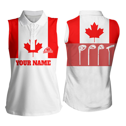 Womens sleeveless polo shirt golf club Canadian flag patriot golf custom white golf shirt, golfing gift NQS6188