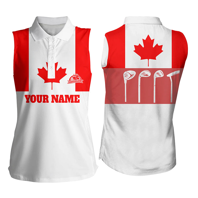 Womens sleeveless polo shirt golf club Canadian flag patriot golf custom white golf shirt, golfing gift NQS6188