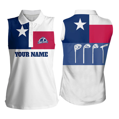 Womens sleeveless polo shirt golf club Texas flag patriot golf custom white golf shirt, golfing gift NQS6189