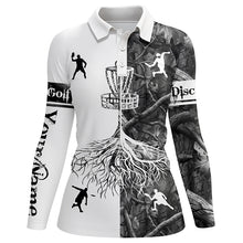 Load image into Gallery viewer, Women disc golf polo shirts gray camo custom name disc golf team shirt, disc golf gifts NQS6897
