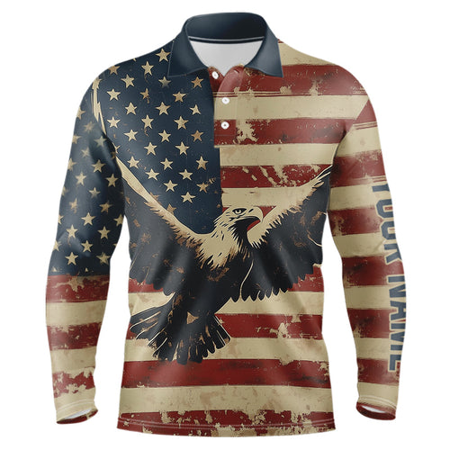 Personalized Vintage Eagle American flag Golf Polo Shirts For Men Custom Patriotic Mens Golf shirts NQS9632
