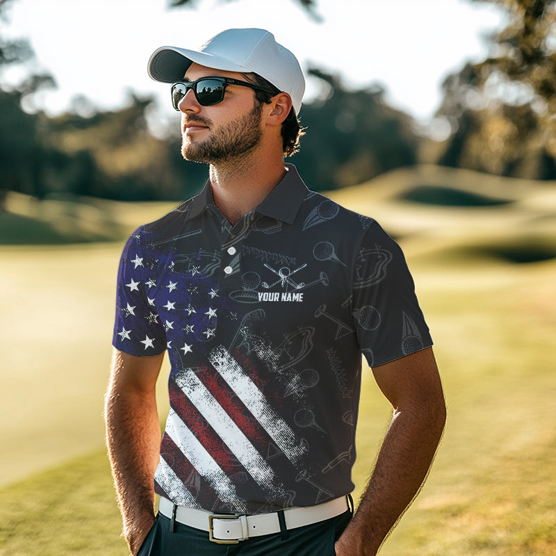 Retro American Flag Eagle Golf Polo Shirt for Men Custom Patriotic Golf Team Jersey best golf gifts NQS9633