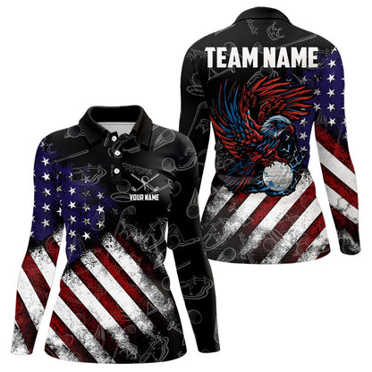 Retro American Flag Eagle Golf Polo Shirt for Women Custom Patriotic Golf Team Jersey best golf gifts NQS9633