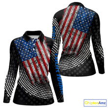 Load image into Gallery viewer, Personalized golf polo shirts for Women Vintage American Flag Custom patriotic golf tops for ladies NQS9835