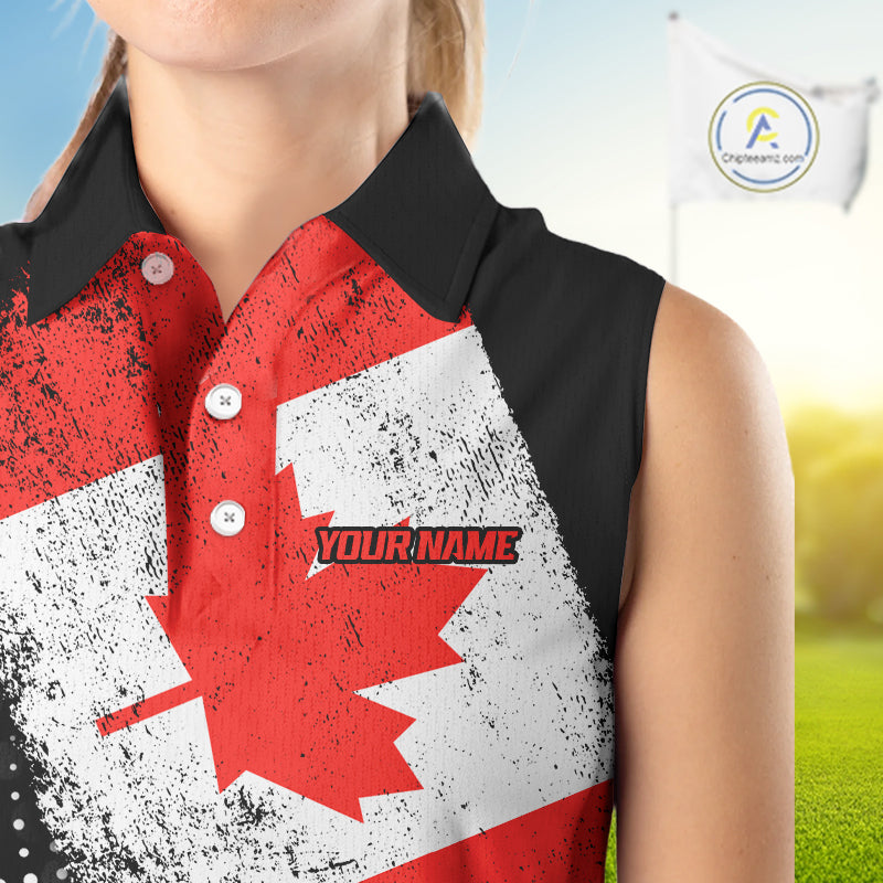 Personalized golf sleeveless polo shirts Vintage Canadian Flag Custom patriotic golf tops for ladies NQS9836