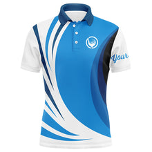 Load image into Gallery viewer, Mens polo golf shirts custom name blue and white golf shirt, team golf shirts mens NQS5660