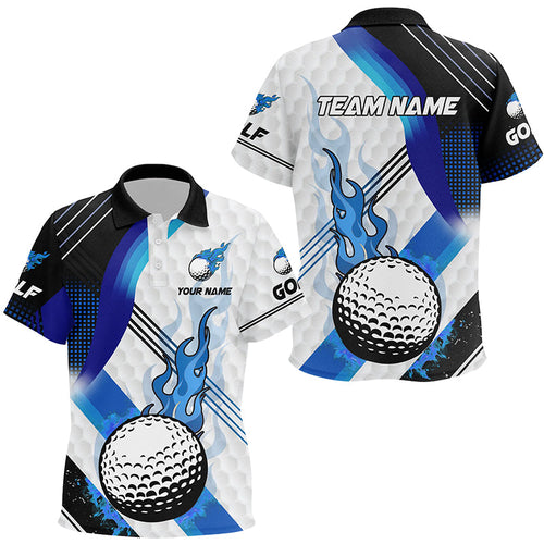 Blue Flame white Golf ball pattern Kid golf polo shirts Custom Kid Golf Top, best golf gifts NQS8197