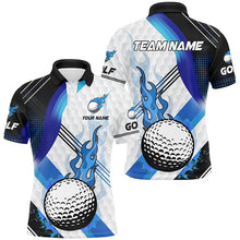 Load image into Gallery viewer, Blue Flame white Golf ball pattern Mens Golf Polo Shirts Custom Golf Tops for men, best golf gifts NQS8197