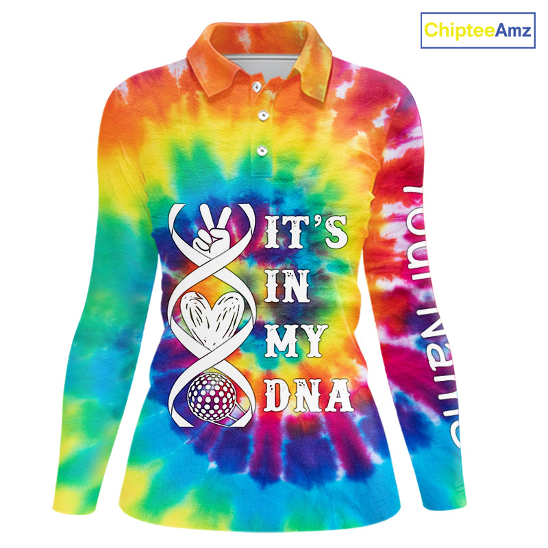 Women golf polo shirts colorful tie dye pattern custom It's in my DNA peace love golf top for ladies NQS10391
