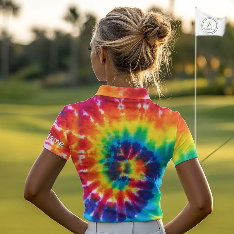 Women golf polo shirts colorful tie dye pattern custom It's in my DNA peace love golf top for ladies NQS10391