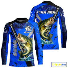 Load image into Gallery viewer, Blue Camo Bass fishing custom Largemouth Bass sun protection long sleeve fishing shirts for Team NQS10816