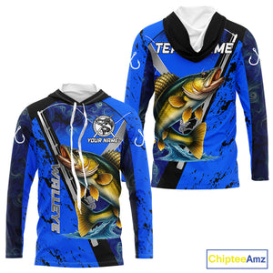 Blue Camo Walleye fishing custom Walleye sun protection long sleeve fishing shirts for Team NQS10817