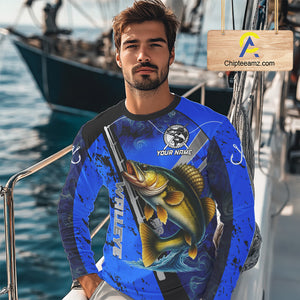 Blue Camo Walleye fishing custom Walleye sun protection long sleeve fishing shirts for Team NQS10817