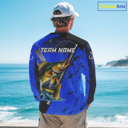 Blue Camo Walleye fishing custom Walleye sun protection long sleeve fishing shirts for Team NQS10817